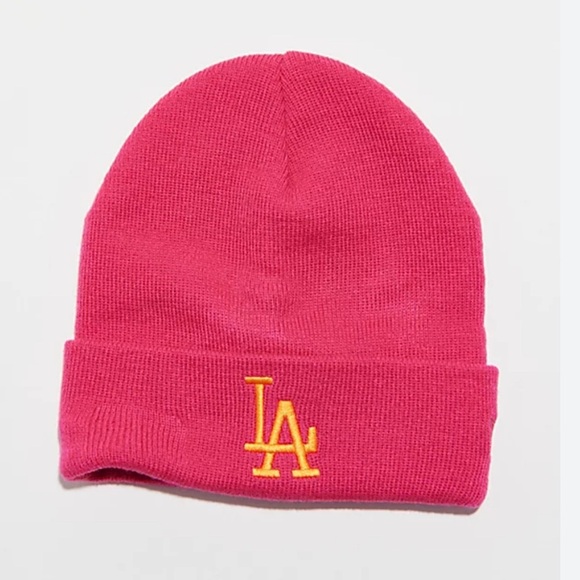MLB New Era Los Angeles Dodgers Pop Base Beanie Pink/Orange Embroidered Toboggan - Picture 7 of 7